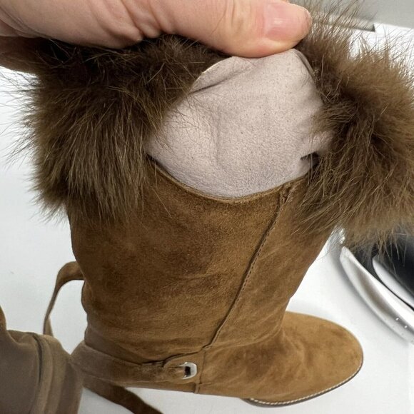RALPH LAUREN COLLECTION purple Label Chestnut suede shearling fur trim boots 10 - Picture 7 of 10